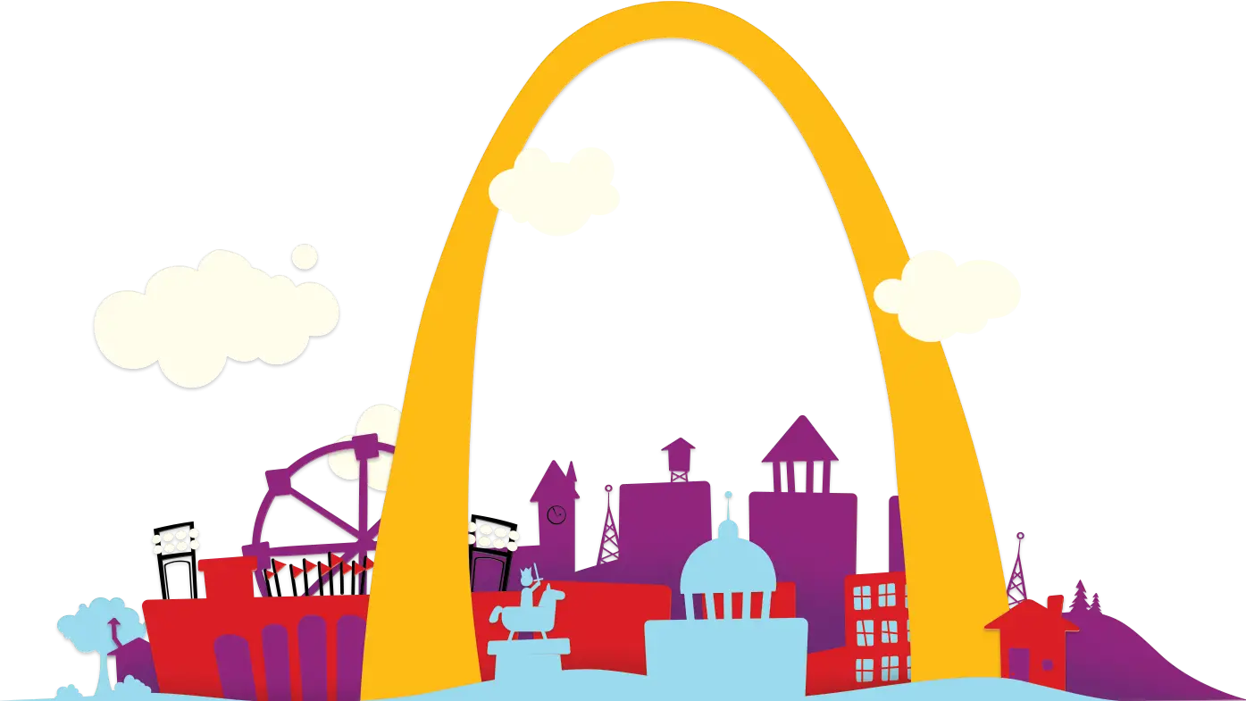 Whimsical illustration of the St. Louis skyline